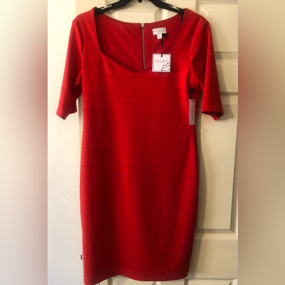 Bisou Bisou Red Scoop Neck Midi Sheath Dress